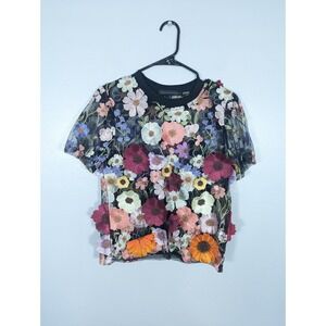 Endless Rose Sheer Top S Floral Embroidered Appliqué Organza Fairy Garden